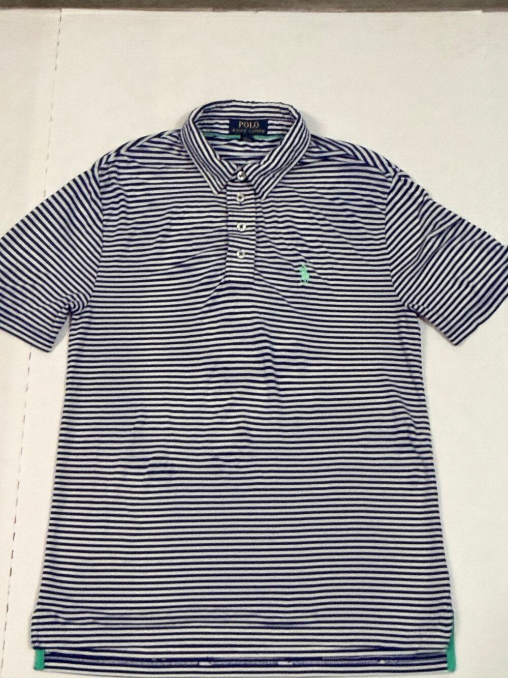 Polo Ralph Lauren Boys M 10-12 Polo Shirt Navy White Stripe Pony Golf
